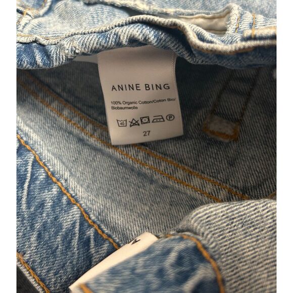 Anine Bing Olsen High Rise Button Fly Relaxed Straight Leg Jeans 27 Distressed - Picture 8 of 8